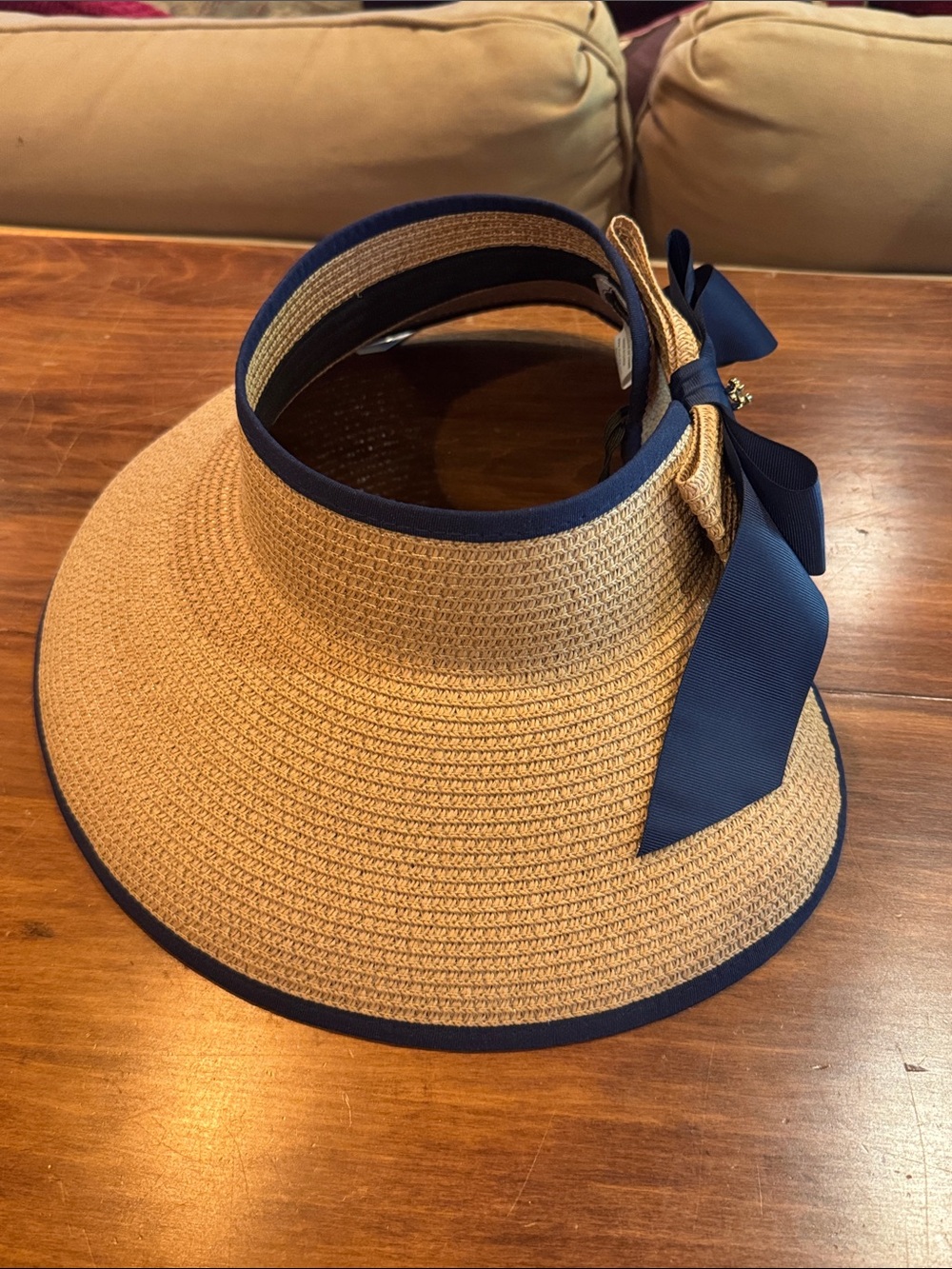 NWT Mud Pie Carlyle Packable Sun Visor Straw Hat Navy Anchor Travel Roll Up NEW - Picture 5 of 13
